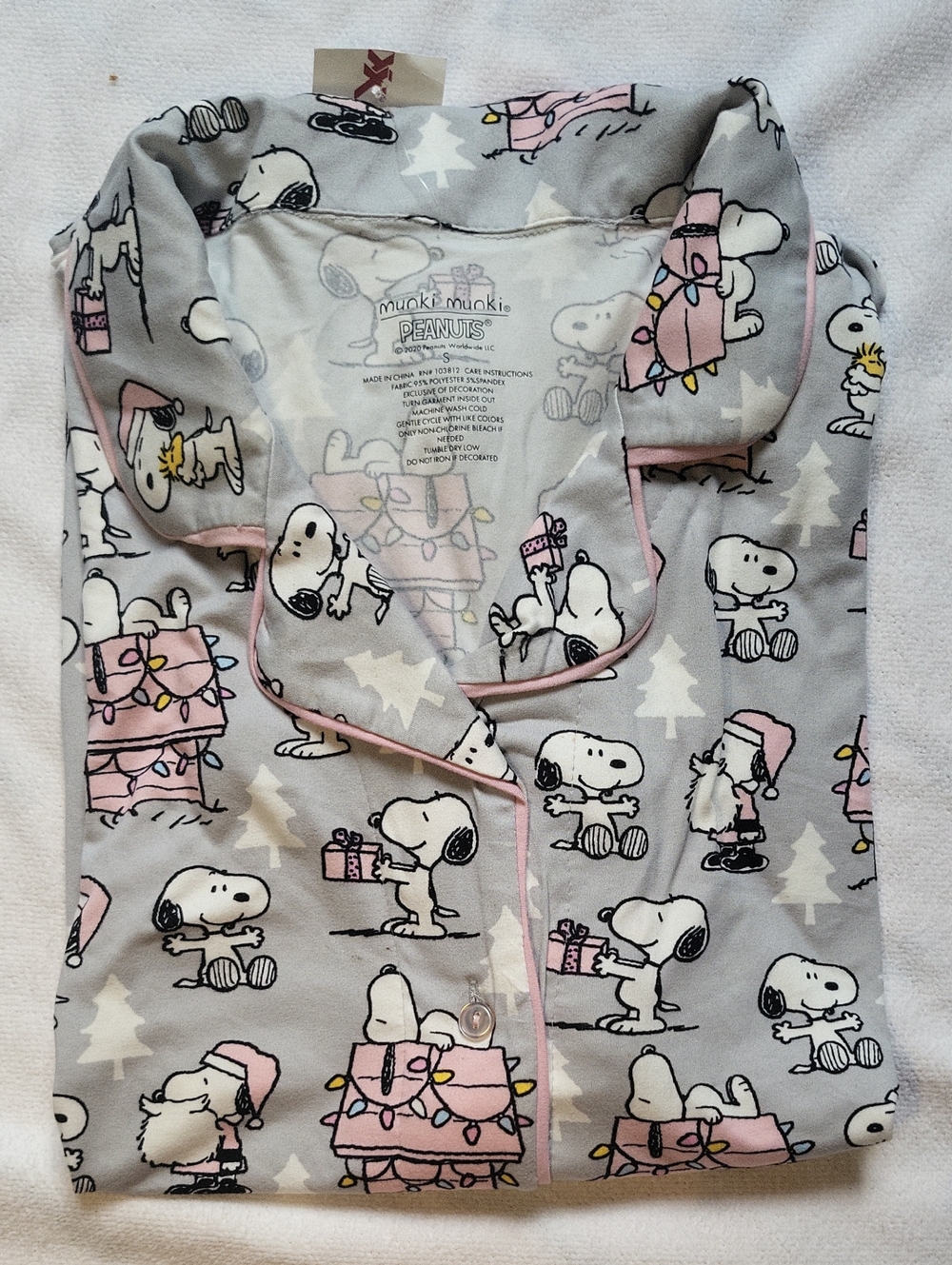 Peanuts Snoopy Christmas Long Sleeve PJ Top Womens Size Small Munki Munki